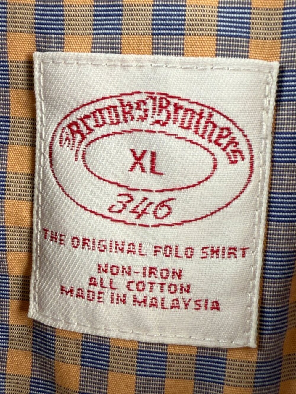 Brooks Brothers Check Non-Iron Cotton XL Button-Down Short Sleeve Blue Orange - Picture 10 of 16